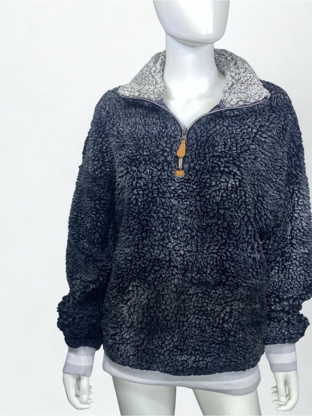 Tees2urDoor Women's Sherpa Half-Zip Jacket - Charcoal Gray